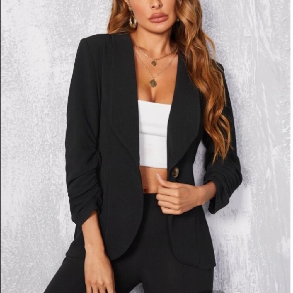 Ruched Cuff Single Button Blazer